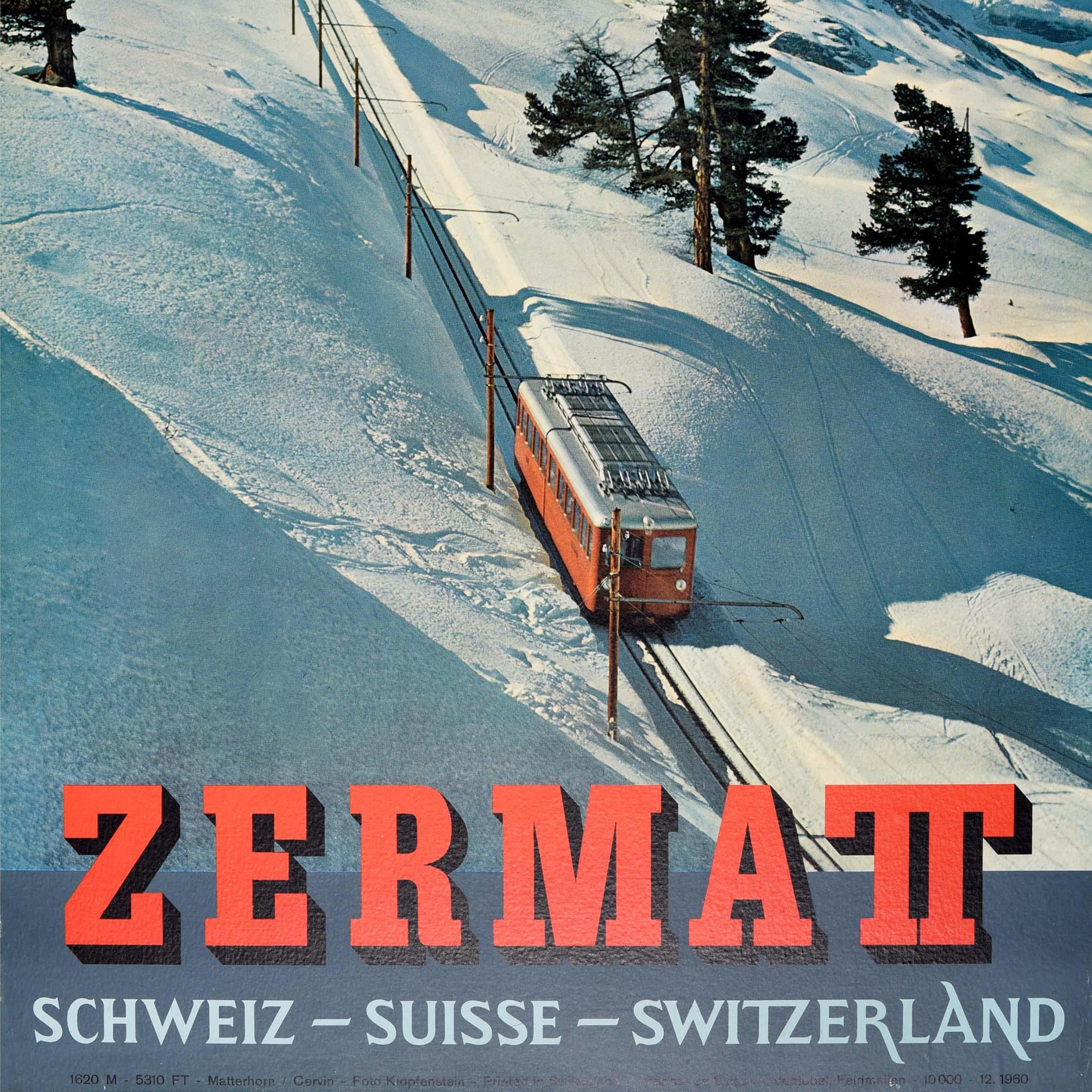 Poster originale d'epoca per lo sci e lo sport invernale Zermatt Svizzera Vallese 1