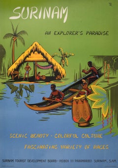 Original Vintage South America Travel Poster Surinam Suriname Explorers Paradise