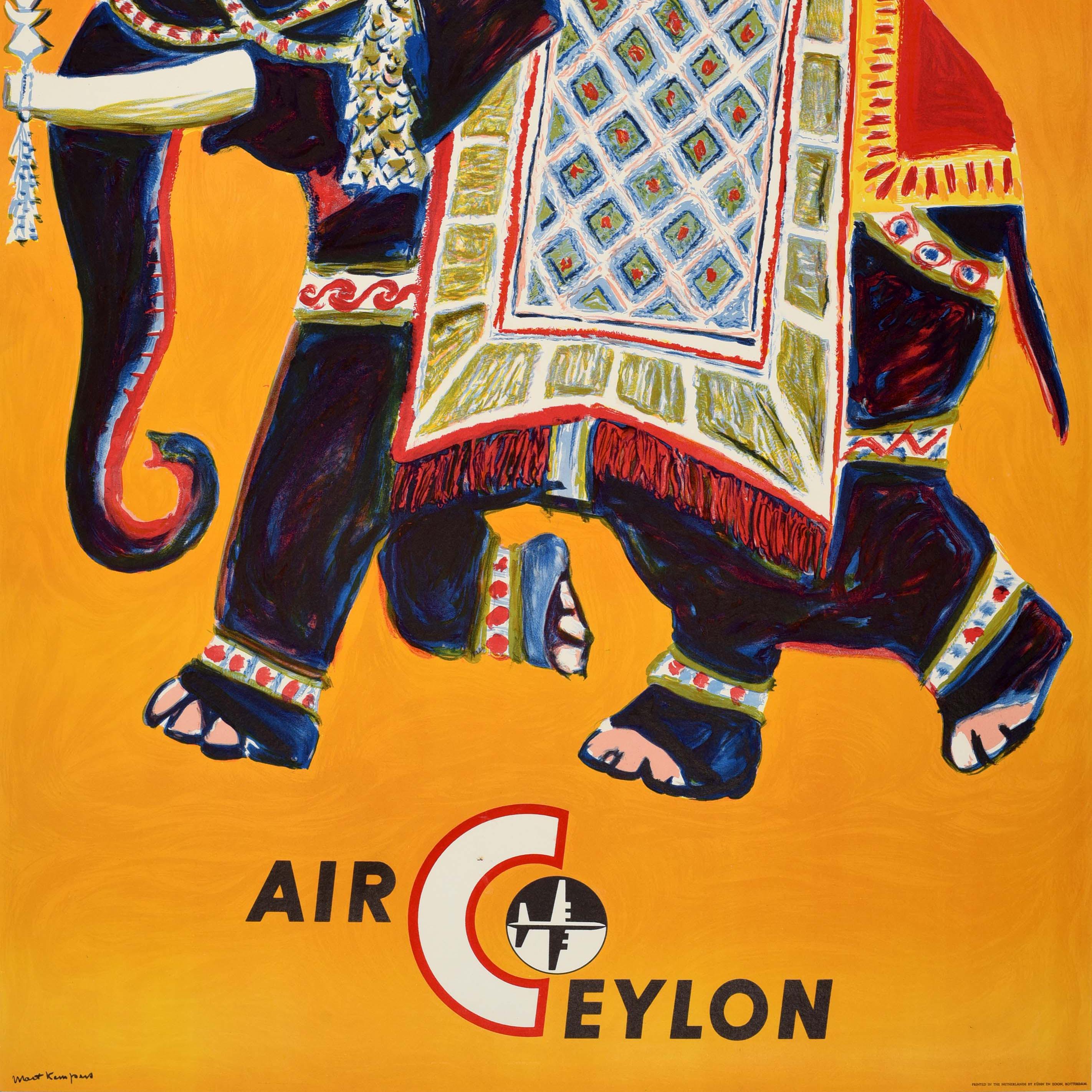 Original Vintage South Asia Travel Poster Air Ceylon Airline Sri Lanka Elephant For Sale 1