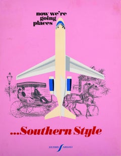 Original Vintage Southern Airways Poster Now We're Going Places Southern Style