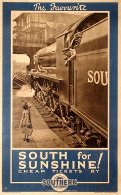 Original Antique Southern Railway Poster Cheap Tickets To The South For Sunshine