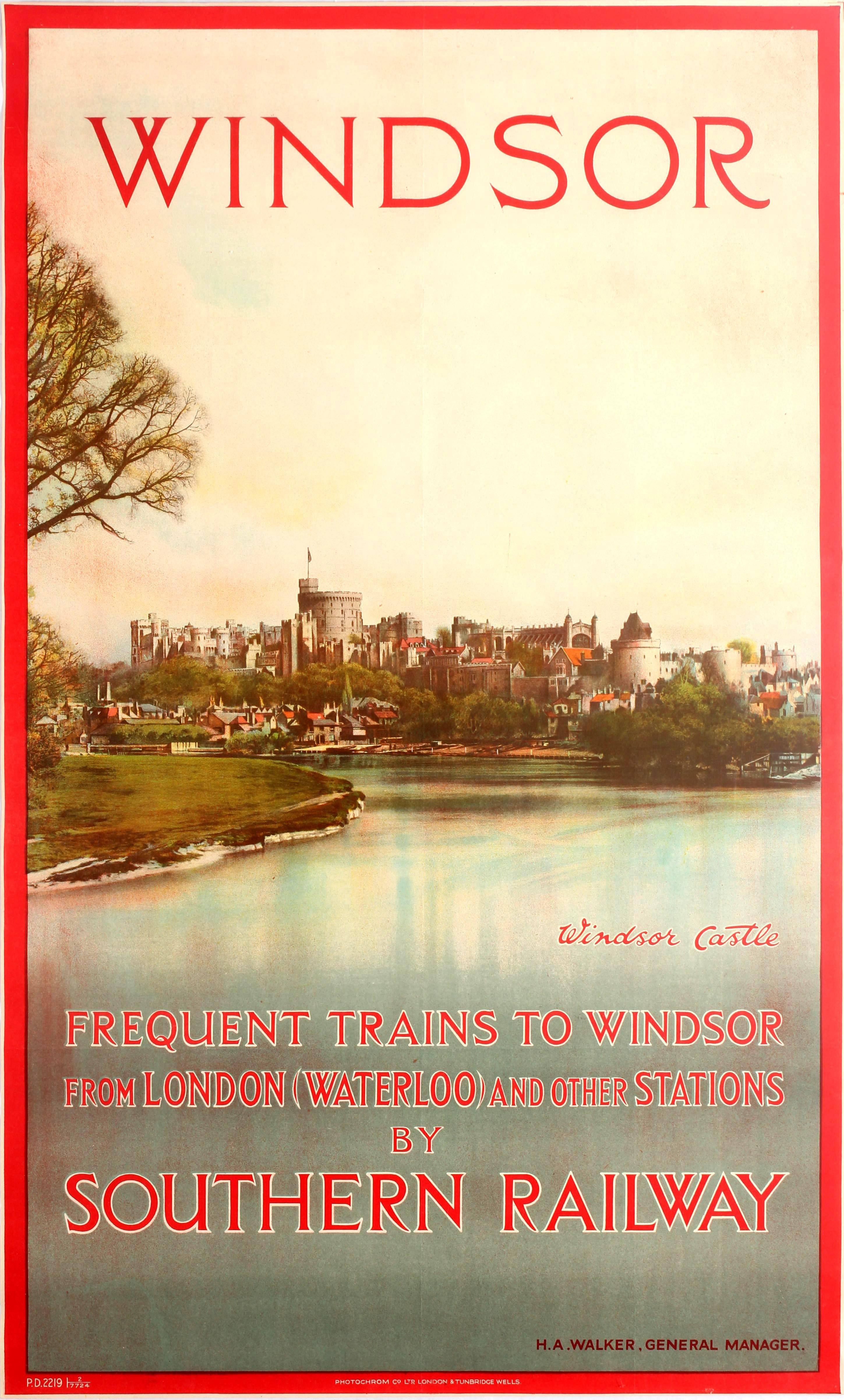 Unknown Print – Original Vintage-Reiseplakat Southern Railway mit Windsor Castle, England, Original