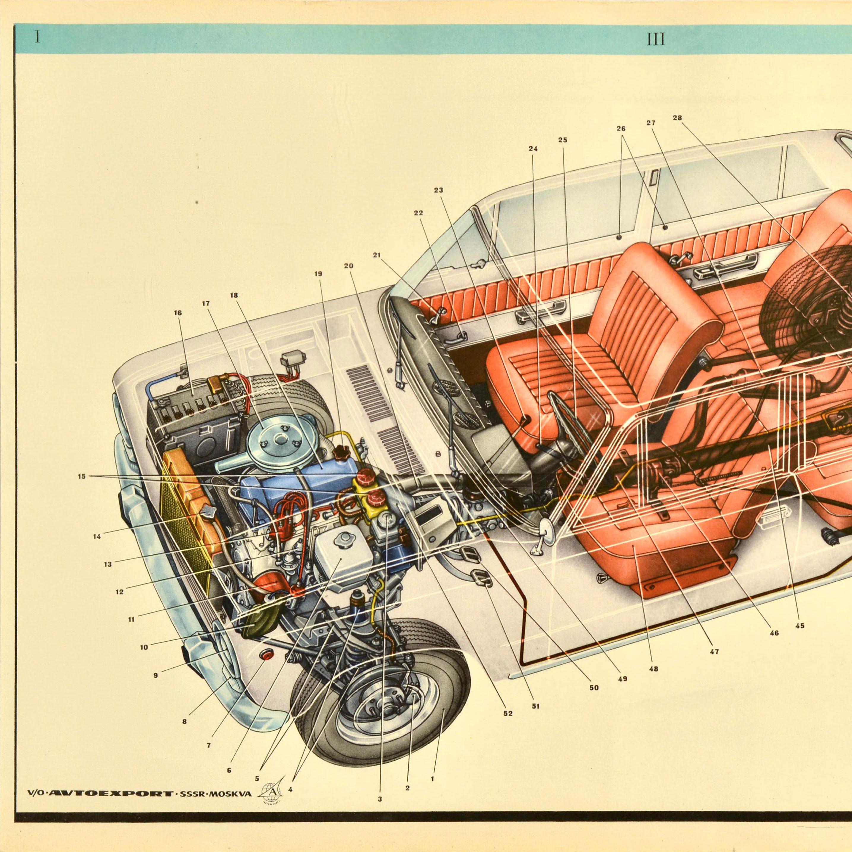 Poster pubblicitario sovietico originale d'epoca Lada Auto AvtoVAZ Interno Motore URSS - Print di Unknown
