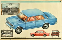 Original Vintage Soviet Car Advertising Poster Lada Car AvtoVAZ USSR Moscow