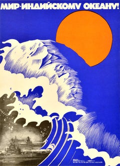 Original Vintage Soviet Cold War Era Poster Peace To Indian Ocean Anti USA USSR