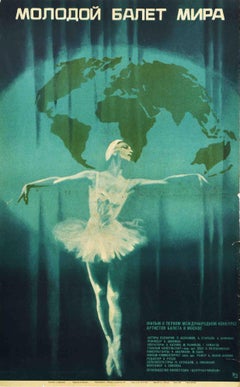 Original Retro Soviet Film Poster Young Ballet Of The World USSR Ballerina Art