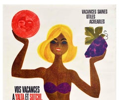 Original Vintage Soviet Intourist Poster Yalta Sochi USSR Travel Seaside Resorts