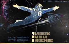 Affiche vintage d'origine du film soviétique Man Enters Space Cosmonaut USSR Voskhod