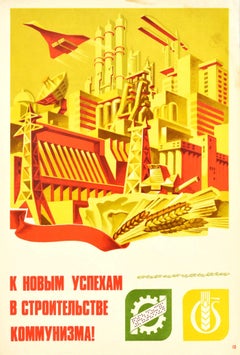 Original Vintage Soviet Poster Communism Construction Success Concorde Industry