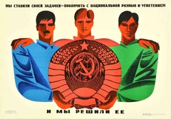 Affiche de propagande soviétique vintage d'origine, Strife ethnique, Oppression, URSS, Racisme