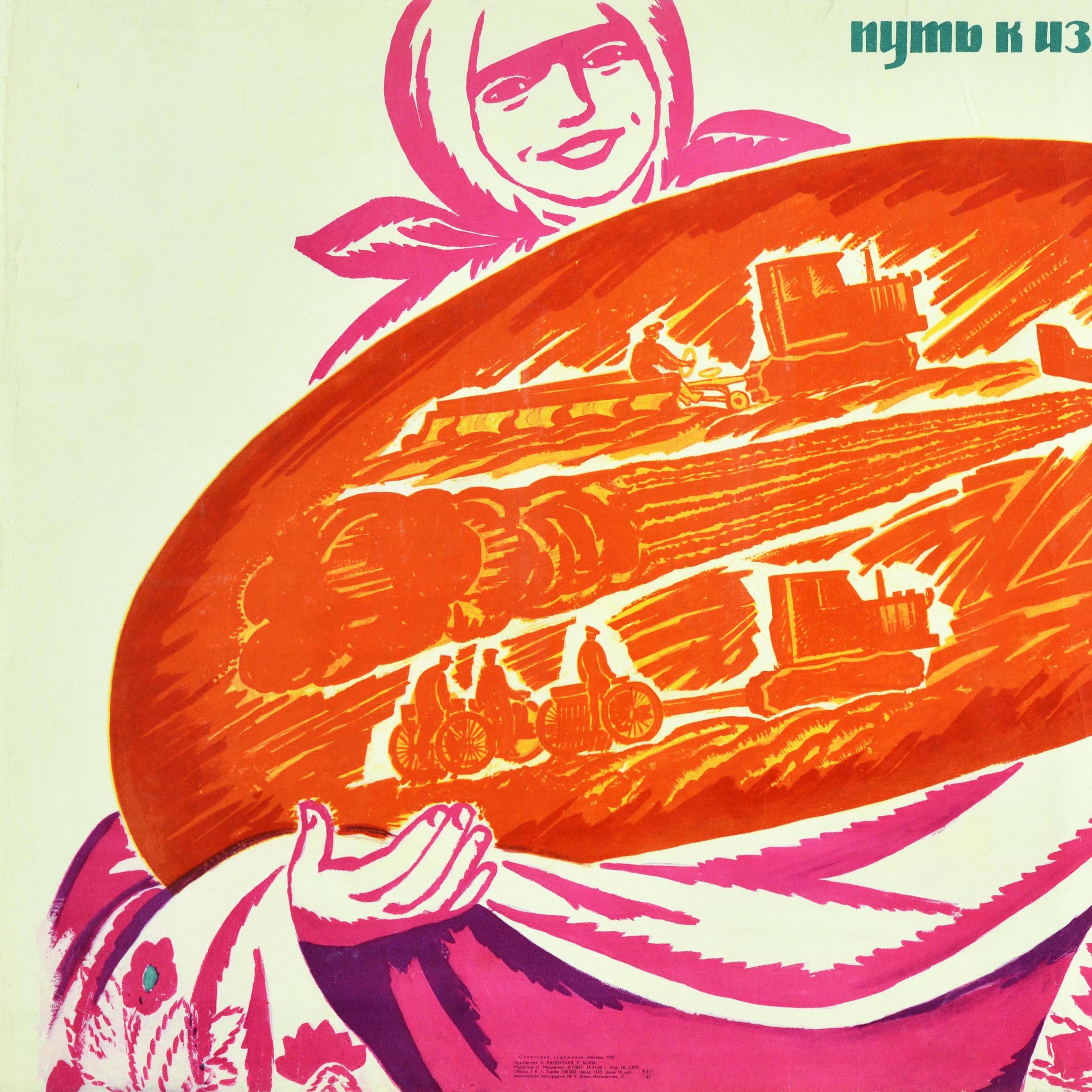 Originales sowjetisches Propagandaplakat „Hard Work Path To Abundance“, UdSSR, Brot (Rot), Print, von Unknown