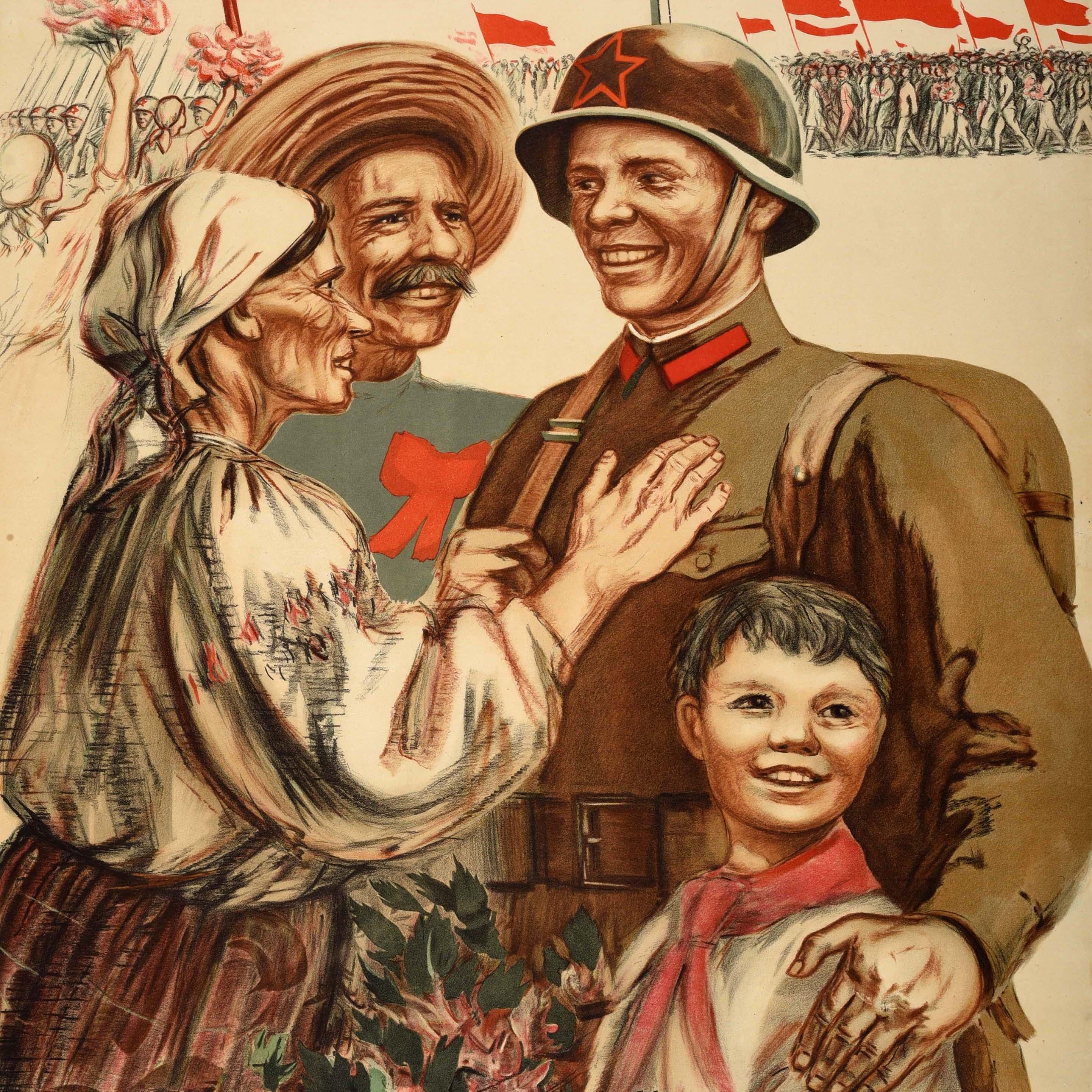 Affiche de propagande soviétique originale « Long Live The Red Army » URSS Stalin - Print de Unknown