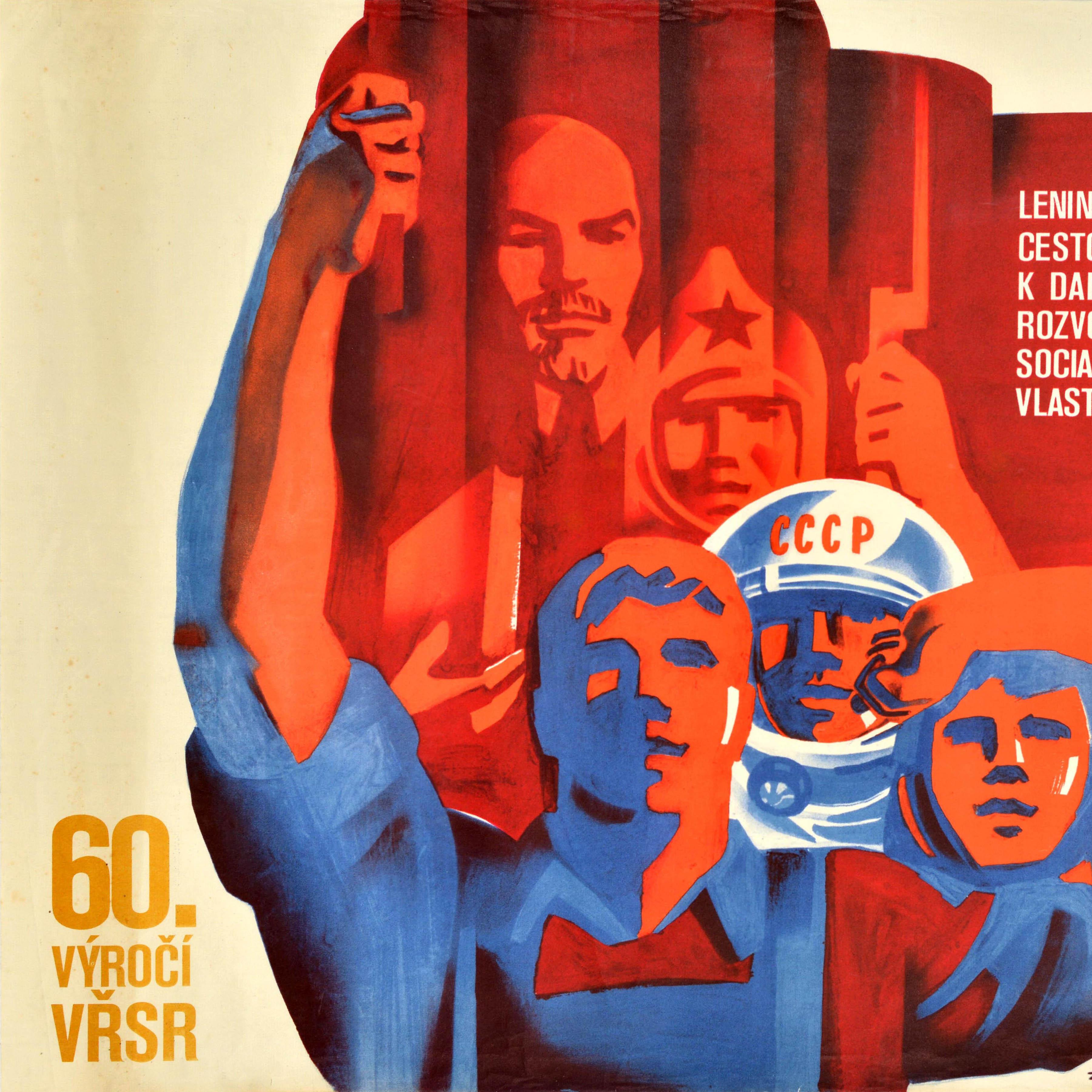 Originales sowjetisches Propagandaplakat Oktoberrevolution Tschechoslowakei UdSSR, Vintage (Rot), Print, von Unknown