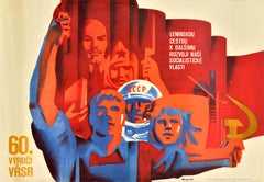 Affiche de propagande soviétique originale de la Révolution d'octobre en Tchécoslovaquie URSS