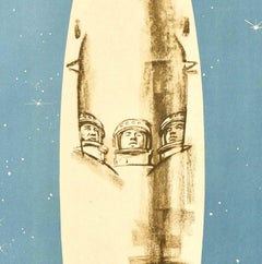 Original Vintage Soviet Propaganda Poster Peace To The People USSR Space Rocket