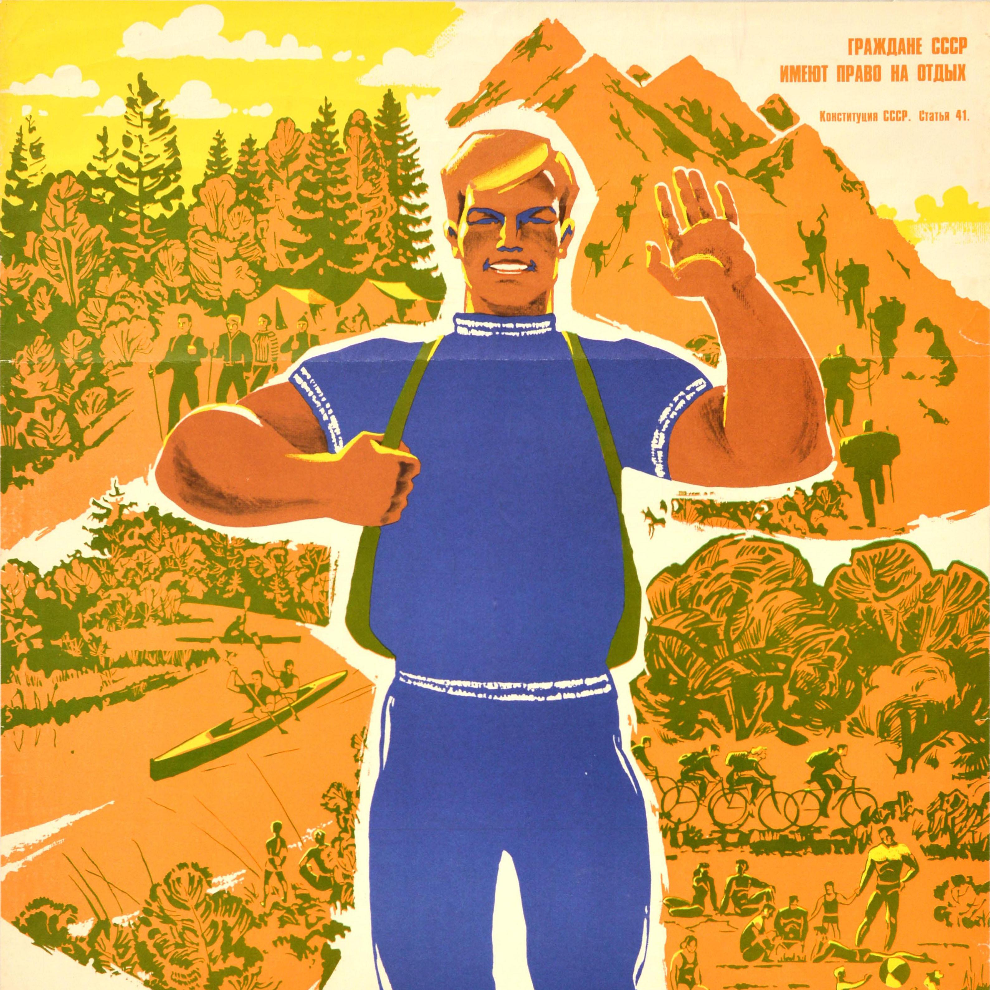 Original Vintage Soviet Propaganda Poster People Health Wealth Of Country USSR - Yellow Print by Unknown