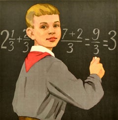 Original Vintage Soviet Propaganda Poster Pioneer Diligent Student Discipline