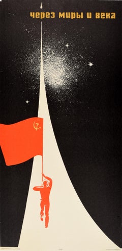 Originales sowjetisches Propagandaplakat, Raumfahrt, Reisen durch die Welt, Zeitalter der UdSSR