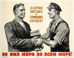 Original Vintage Soviet Propaganda Poster USSR Germany Friendship World Peace