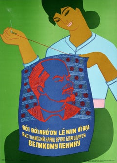 Original Vintage Soviet Propaganda Poster Vietnamese People Grateful Lenin USSR