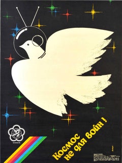 Original Retro Soviet Space Propaganda Poster Space Is Not For War USSR Dove