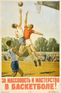 Affiche rétro originale de sport soviétique, Baskets, URSS, Russie Luppov