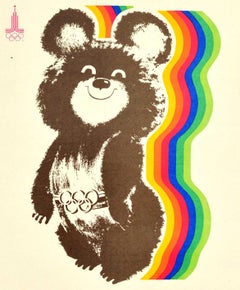 Original Vintage Soviet Sport Poster Moscow Olympics 1980 Misha Bear Mascot
