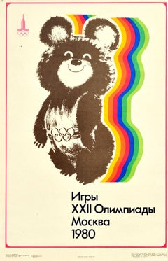 Originales sowjetisches Vintage-Sportplakat Moskauer Olympische Spiele 1980, Misha Bear Mascot