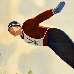 Original Vintage Soviet Sport Poster Skiing Skills Winter Sports USSR Midcentury