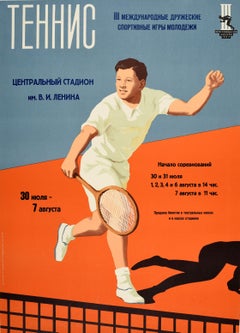 Original Vintage Soviet Sport Poster Tennis International Moscow Youth Games