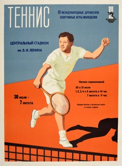 Original Vintage Soviet Sport Poster Tennis International Moscow Youth Games