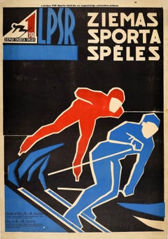 Original Vintage Soviet Sport Poster Winter Sports Games Latvia USSR Ice Skating