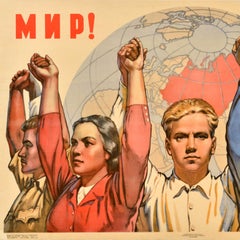 Original Vintage Soviet Union Propaganda Poster World Peace Friendship USSR