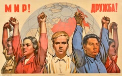 Affiche de propagande de l'Union soviétique vintage amitié mondiale avec l'URSS