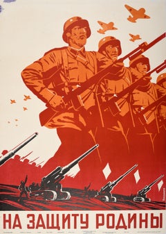Original Vintage Soviet WWII Propaganda Poster Defence Of The Motherland USSR