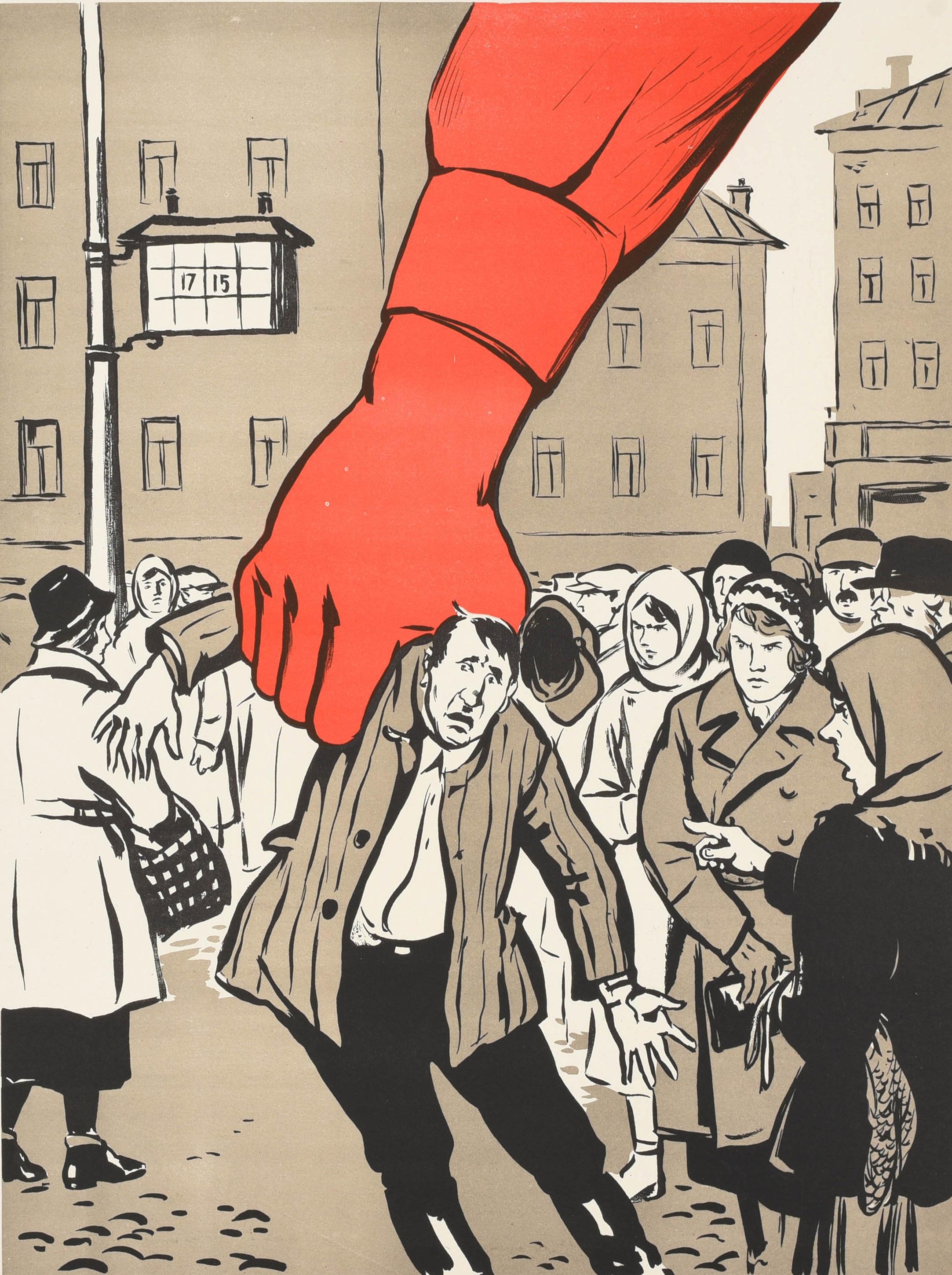 Original Vintage Soviet WWII Propaganda Poster Gossip Provocateurs USSR Red Hand - Print by Unknown