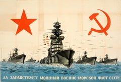 Original Vintage Soviet WWII Propaganda Poster Long Live Powerful Navy USSR