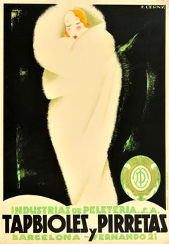 Spanisches Vintage-Werbeplakat, Tapbioles Y Pirretas, Pelzbekleidung