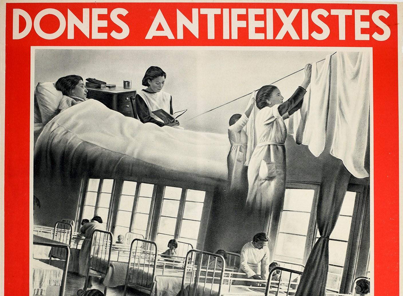 Original Vintage Spanish Civil War Poster Dones Antifeixistes Antifascist Women - Print by Unknown