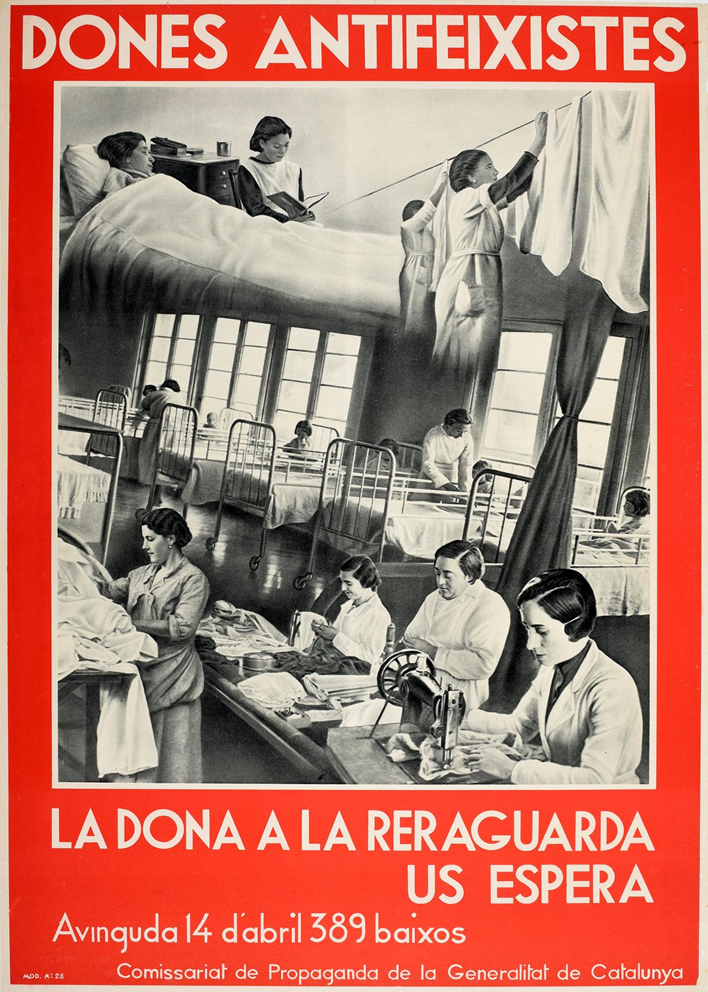 Unknown Print - Original Vintage Spanish Civil War Poster Dones Antifeixistes Antifascist Women 