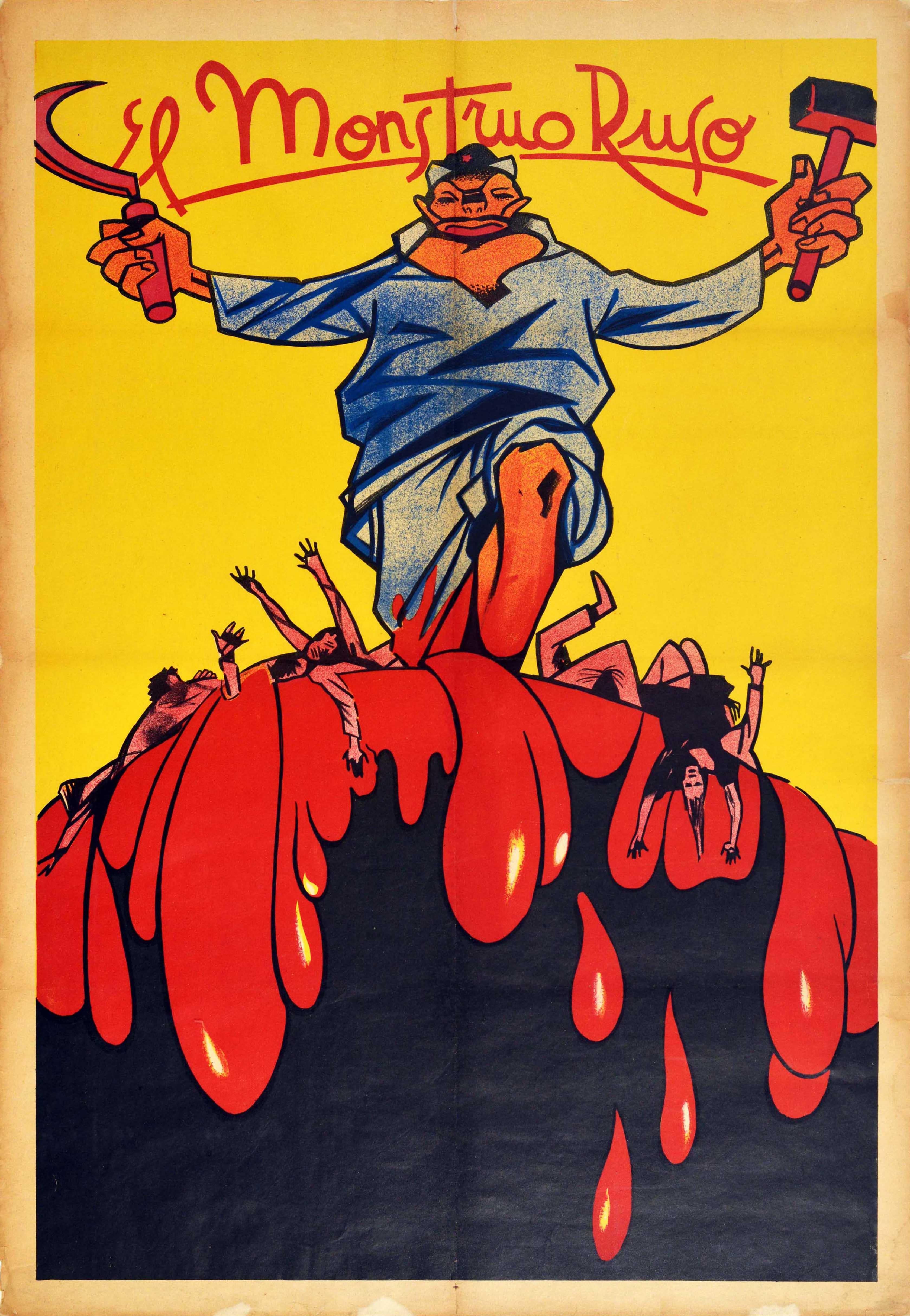 Unknown Print – Original Vintage-Poster, Spanisches Bürgerkriegsplakat, El Monstruo Ruso, Das russische Monster