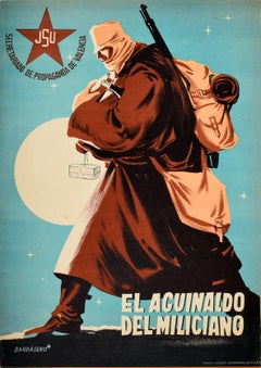 Originales Original-Vintage- Propagandaplakat aus dem spanischen Brgerkrieg Militiaman JSU Kommunismus