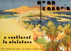 Original Vintage Spanish Travel Poster Gran Canaria Art Deco Continent Miniature
