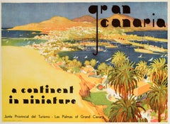 Original Vintage Spanish Travel Poster Gran Canaria Art Deco Continent Miniature