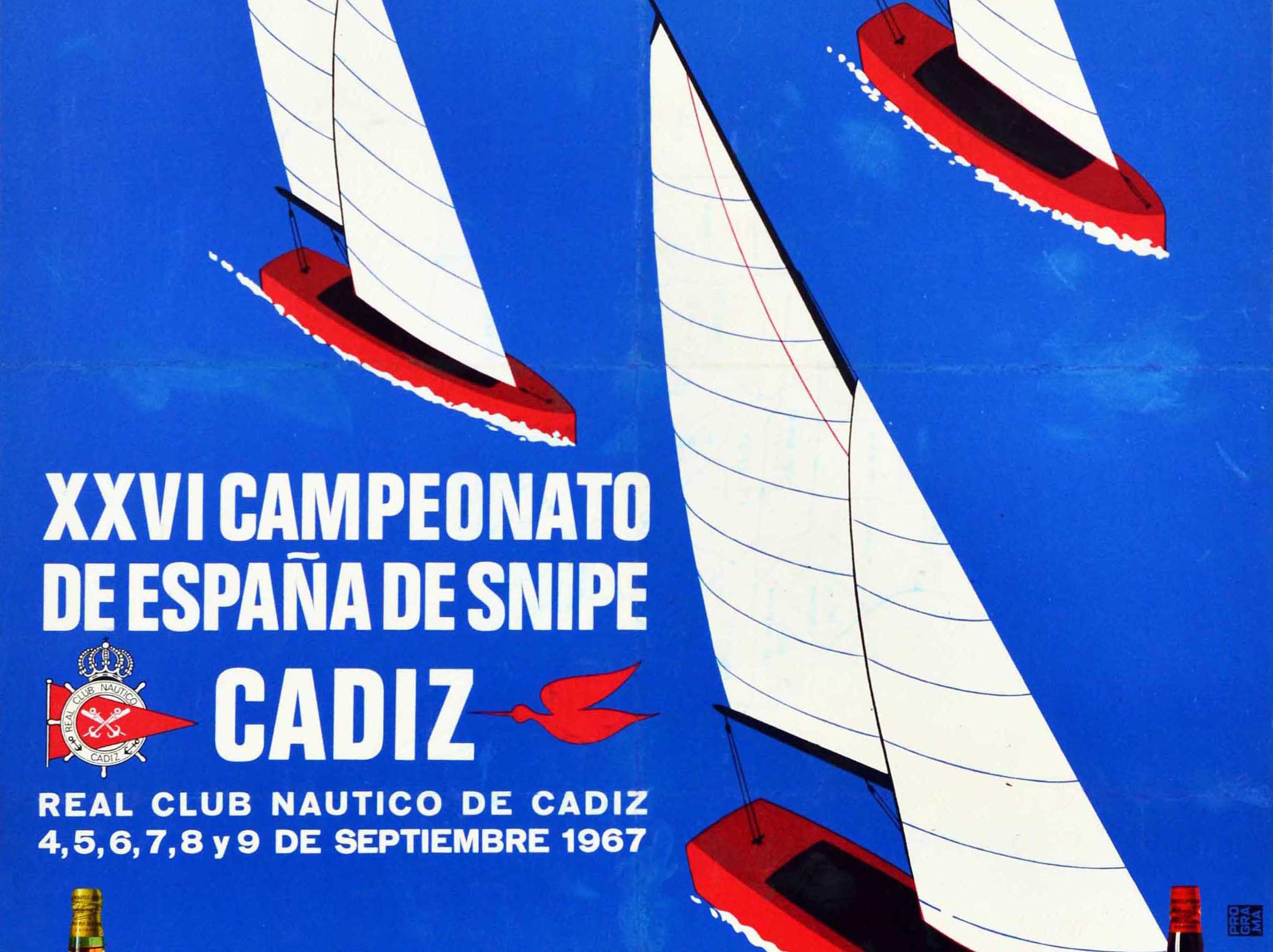 Poster originale d'epoca sugli sport acquatici Snipe Sailing Regatta Cadiz Spagna - Print Blu di Unknown