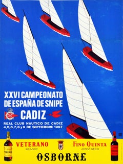 Poster originale d'epoca sugli sport acquatici Snipe Sailing Regatta Cadiz Spagna