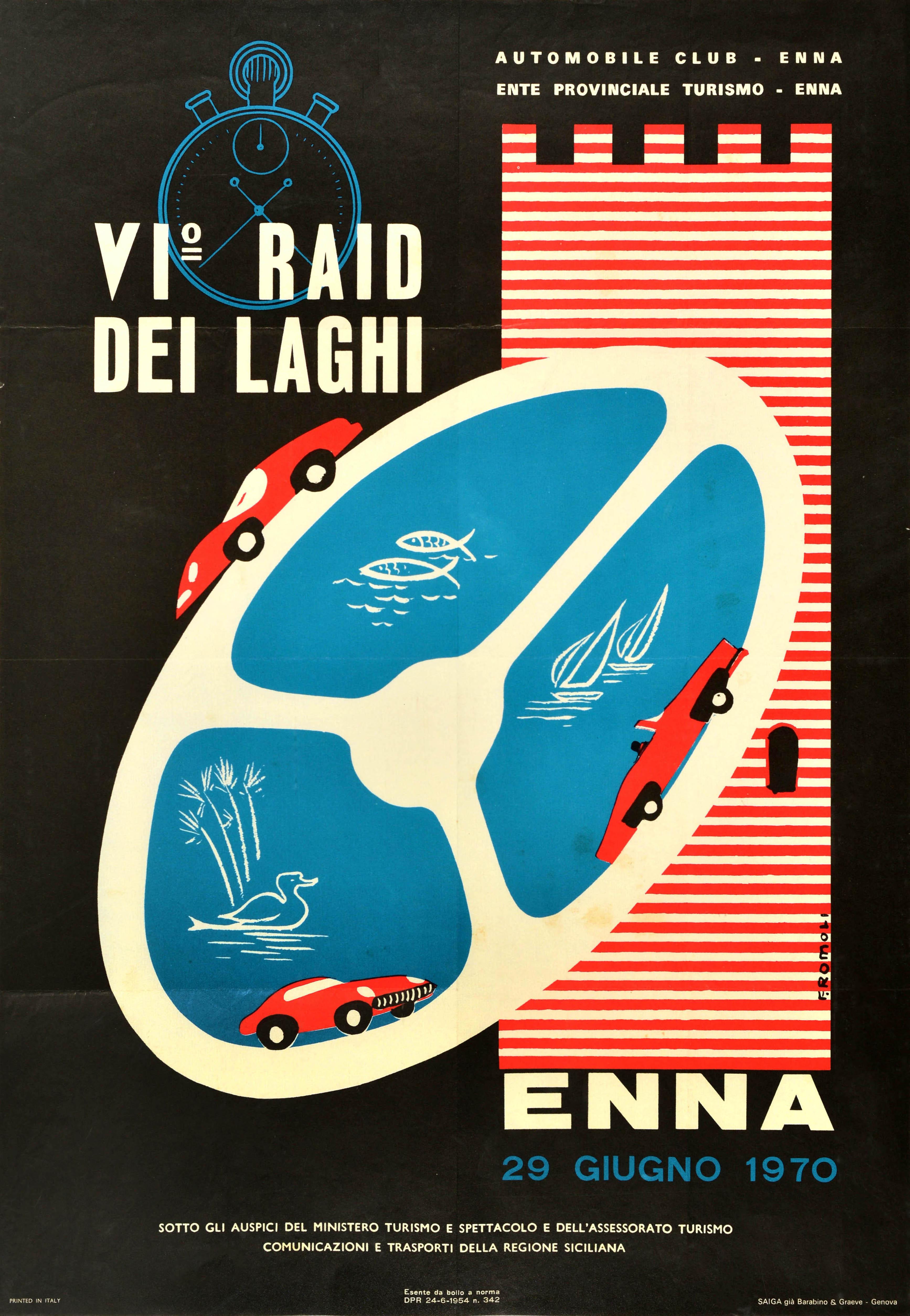 Unknown Print - Original Vintage Sport Event Poster Raid Dei Laghi Enna Sicily Automobile Club 