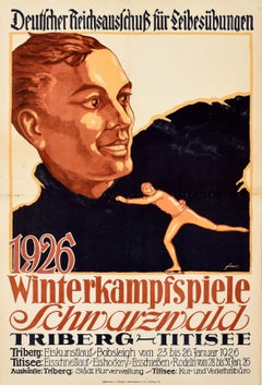 Original Antique Sport Poster 1926 Winter Games Schwarzwald Black Forest Germany
