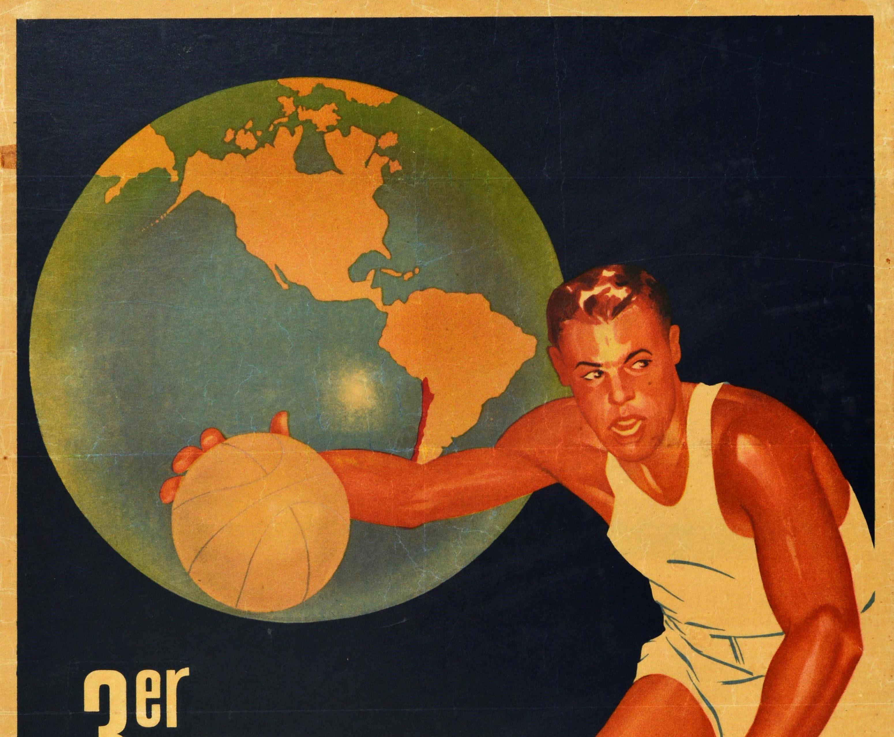 Original Vintage Sport Poster 3rd World Basketball Championship Chile Coca Cola - Print by Unknown