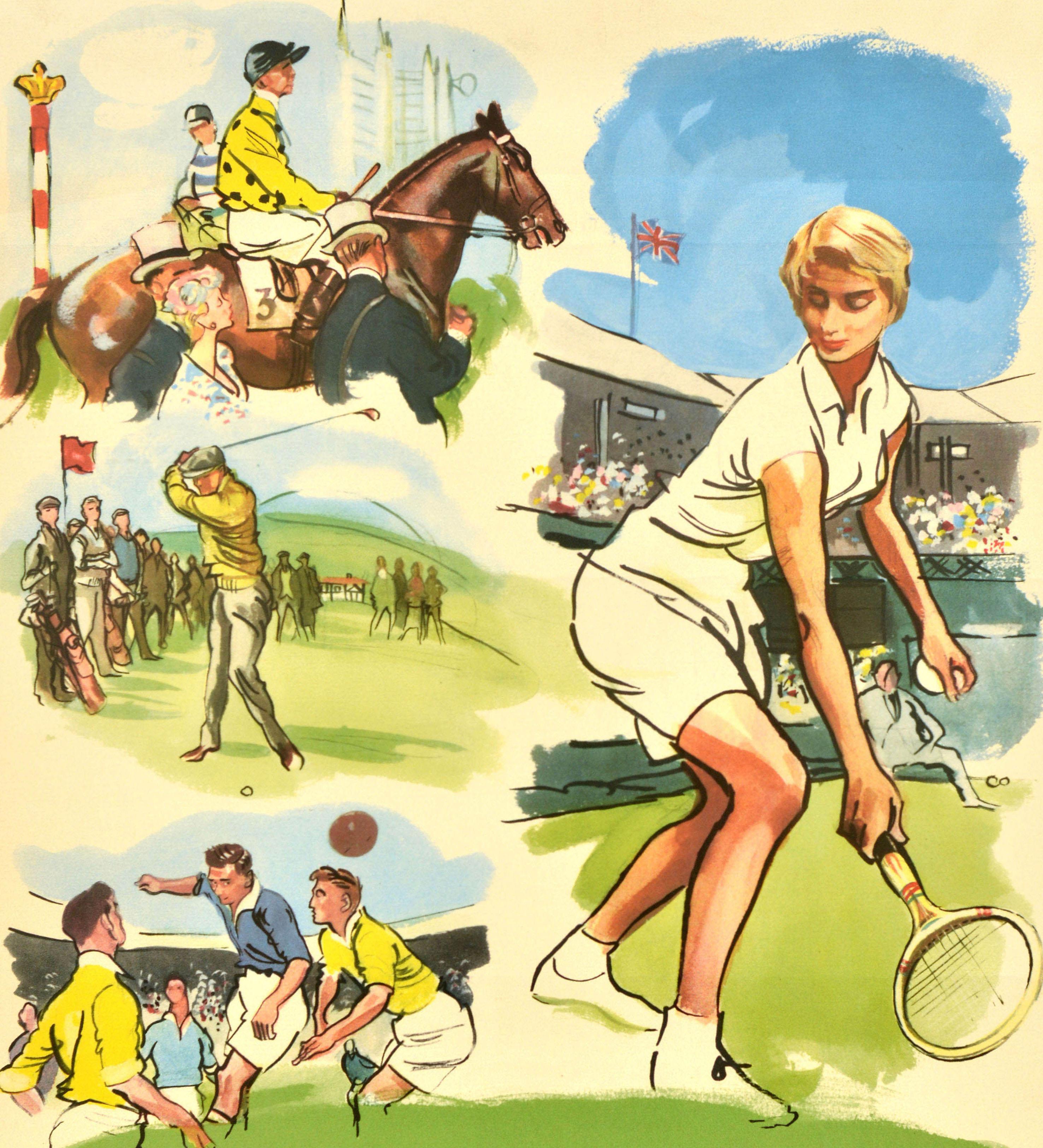 Affiche de sport vintage originale Grande-Bretagne, Pays de sport, Tennis, Course de chevaux et de golf - Print de Unknown